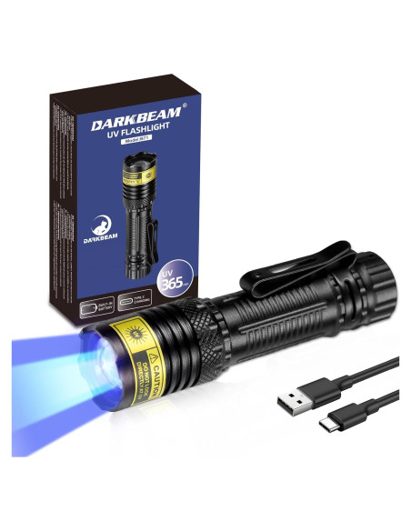 Linterna UV DARKBEAM 365nm Recargable USB-C Compacta Linterna UV DARKBEAM 365nm Recargable USB-C Compacta