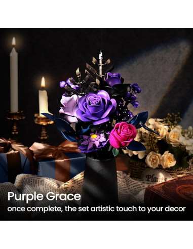 Ramo de Rosas Moradas iATOM 12 Piezas Decoración Floral