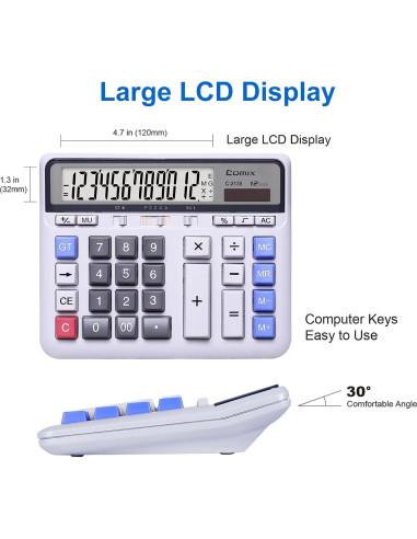 Calculadora de Escritorio Comix C-2135 Solar 12 Dígitos LCD