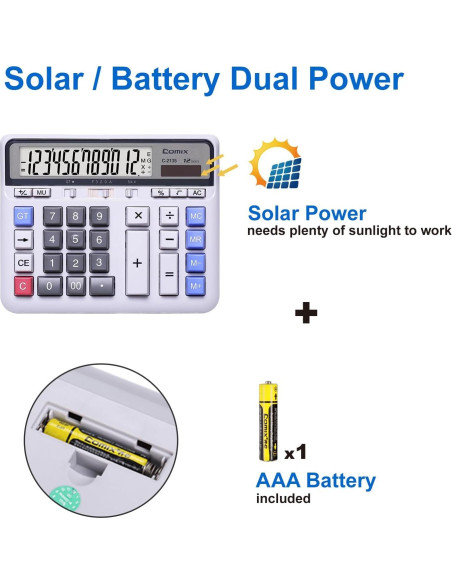 Calculadora de Escritorio Comix C-2135 Solar 12 Dígitos LCD Calculadora de Escritorio Comix C-2135 Solar 12 Dígitos LCD