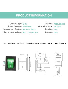 Interruptor de Palanca QTEATAK KCD1 3 Pines 20A Verde LED 2