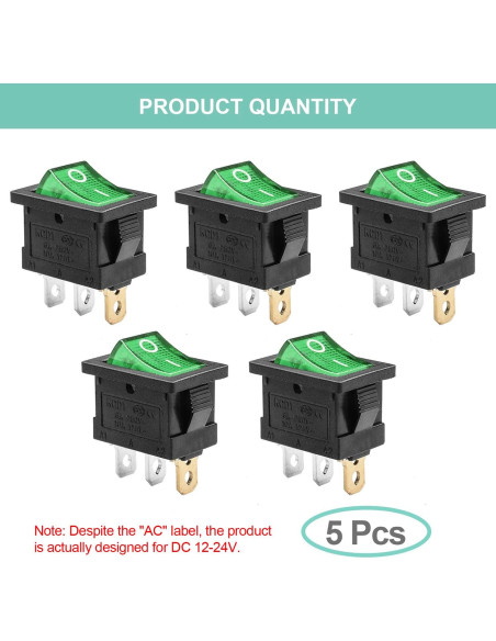 Interruptor de Palanca QTEATAK KCD1 3 Pines 20A Verde LED Interruptor de Palanca QTEATAK KCD1 3 Pines 20A Verde LED