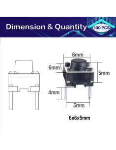 Interruptor Táctil 2 Pines YOUFEN 6x6x5mm 100 Pcs DC 12V 2