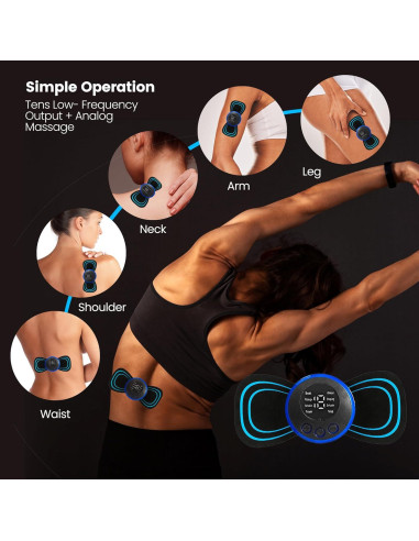 Masajeador Muscular Mini PLE-mIN1 con 2 Almohadillas y 19 Velocidades