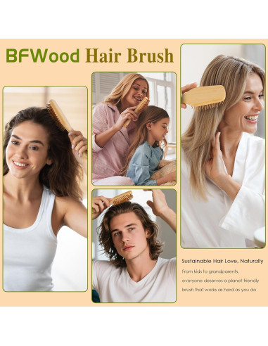 Cepillo de Pelo de Bambú BFWood con Cerdas Naturales 25.4cm