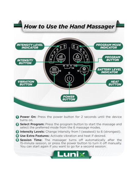 Masajeador de Mano Lunix LX3 con Calor y Compresión Masajeador de Mano Lunix LX3 con Calor y Compresión