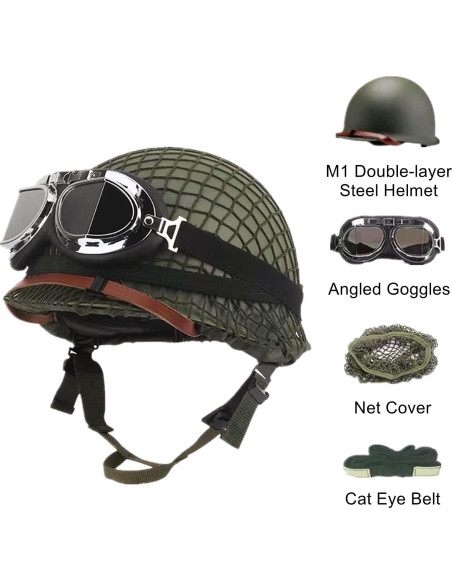 Casco de acero M1 SYLPHID Verde con red y cinturón Casco de acero M1 SYLPHID Verde con red y cinturón