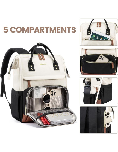 Mochila LOVEVOOK para Laptop 15.6" Beige-Negro USB Mochila LOVEVOOK para Laptop 15.6" Beige-Negro USB