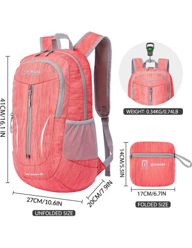 Mochila Plegable ZOMAKE 25L Resistente al Agua Roja