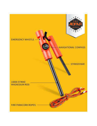 Encendedor de Fuego AOFAR AF-381 con Paracord y Silbato