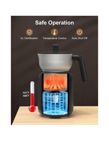 Espumador de Leche CROWNFUL 5-en-1 Eléctrico 560ml Negro