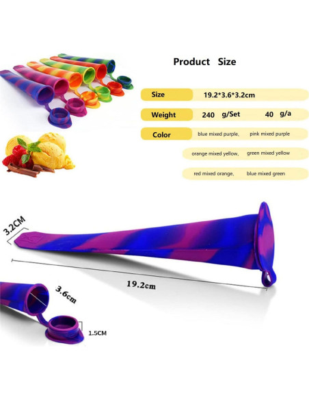 Moldes de Paletas de Silicona GLLBTPT 6 Piezas Reutilizables Moldes de Paletas de Silicona GLLBTPT 6 Piezas Reutilizables