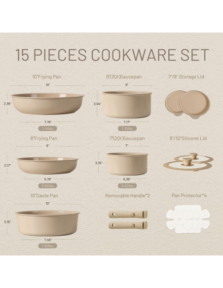 Set de Utensilios de Cocina CAROTE 15 Piezas Cerámica Taupe Set de Utensilios de Cocina CAROTE 15 Piezas Cerámica Taupe