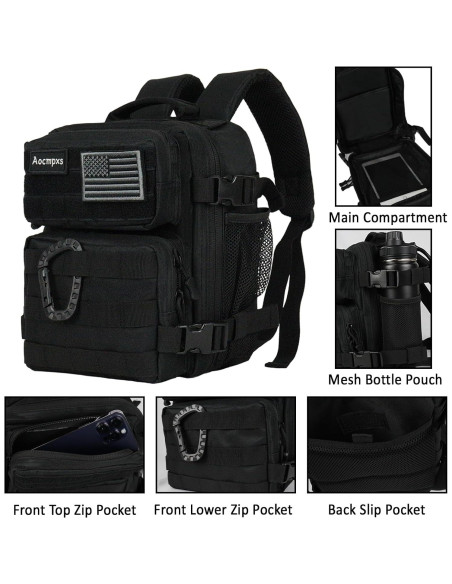 Mochila Táctica Aocmpxs 9L Resistente y Compacta (Negro) Mochila Táctica Aocmpxs 9L Resistente y Compacta (Negro)
