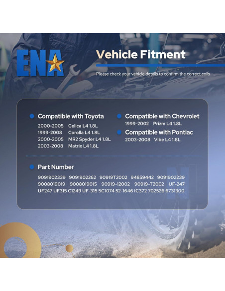 Juego de 4 Bobinas de Encendido ENA 1.8L L4 para Toyota y Chevy Juego de 4 Bobinas de Encendido ENA 1.8L L4 para Toyota y Chevy