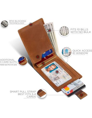 Billetera Bifold de Cuero Genuino Serman Brands con RFID