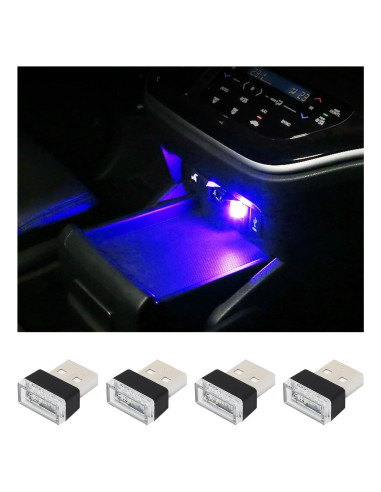 Augeny Lámpara LED USB para Automóvil 4 Pcs Azul