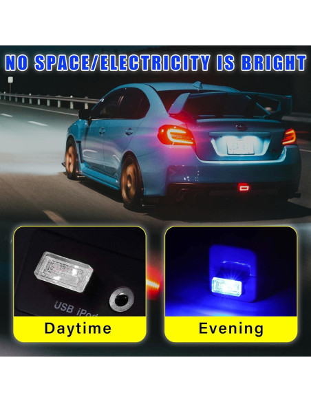 Augeny Lámpara LED USB para Automóvil 4 Pcs Azul Augeny Lámpara LED USB para Automóvil 4 Pcs Azul