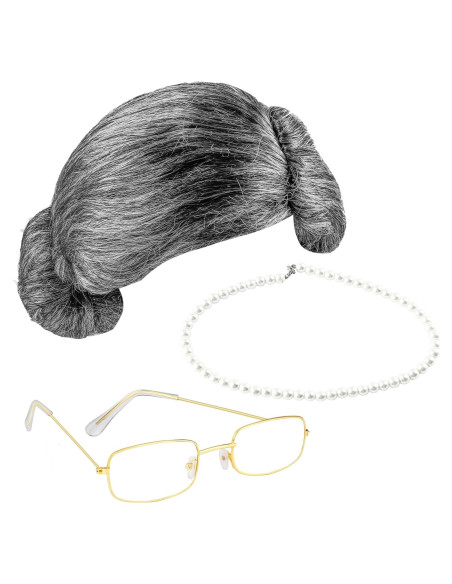 Cooraby Disfraz Abuela 3 Piezas Peluca Gafas Collar Cooraby Disfraz Abuela 3 Piezas Peluca Gafas Collar