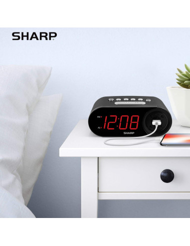 Reloj Despertador Digital SHARP con Carga USB Rápida
