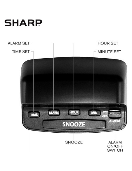Reloj Despertador Digital SHARP Negro con Pantalla LED Roja Reloj Despertador Digital SHARP Negro con Pantalla LED Roja