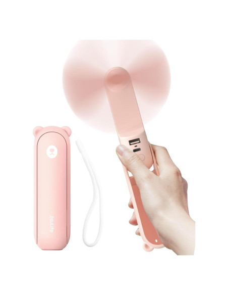 Ventilador de Mano JISULIFE F8X Plegable 3 Velocidades Rosa Ventilador de Mano JISULIFE F8X Plegable 3 Velocidades Rosa