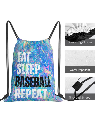 Mochila de Cuerda Qiohoey Comer Dormir Béisbol Repetir 42x36 cm