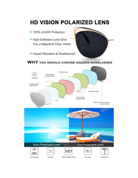 Gafas de Sol GQUEEN Ojo de Gato Polarizadas UV400 Montura Dorada Gafas de Sol GQUEEN Ojo de Gato Polarizadas UV400 Montura Dorada