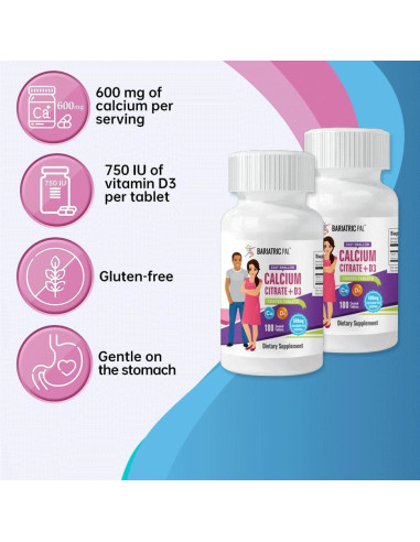 Tabletas de Calcio Citrato 600mg y D3 750 IU BariatricPal