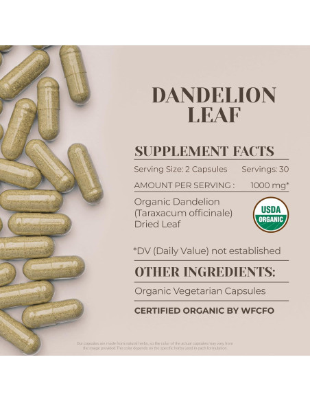 Suplemento Digestivo Hoja de Diente de León Orgánica 60 Cápsulas