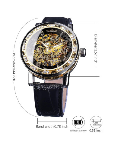 Reloj Esqueleto Mecánico Winner Retro con Diamante y Flor