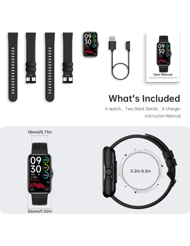 Rastreador de Fitness JYUAJOI Negro con Monitoreo Cardíaco 24/7