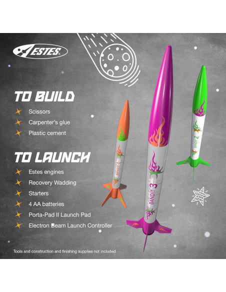 Kit de Cohetes Estes 2435 3 Bandits, Multicolor, 3 Cohetes Kit de Cohetes Estes 2435 3 Bandits, Multicolor, 3 Cohetes