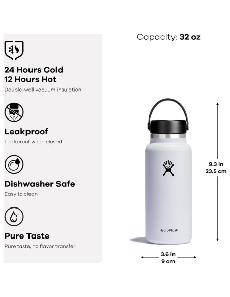 Botella de agua Hydro Flask 32 oz acero inoxidable negra Botella de agua Hydro Flask 32 oz acero inoxidable negra