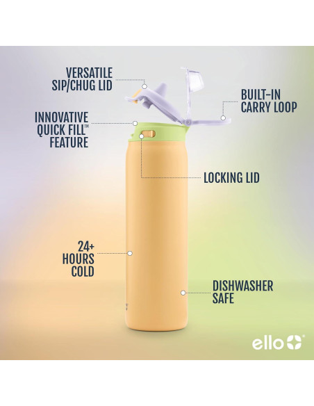 Botella de Agua Ello Pop & Fill 650ml Acero Inoxidable Aislada Botella de Agua Ello Pop & Fill 650ml Acero Inoxidable Aislada