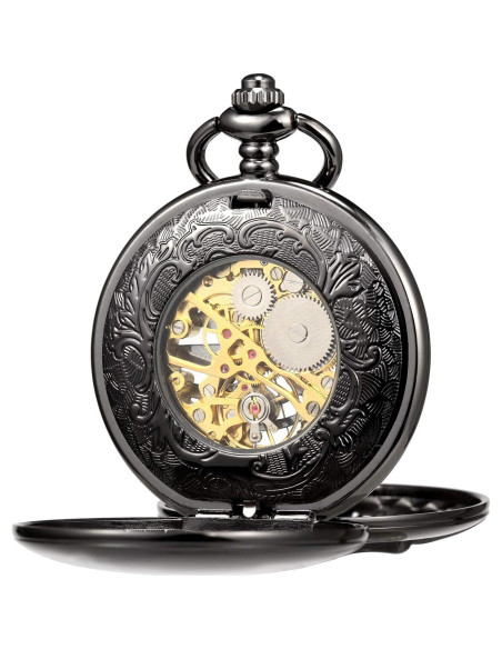 Reloj de bolsillo mecánico TREEWETO Dragón esqueleto plata Reloj de bolsillo mecánico TREEWETO Dragón esqueleto plata