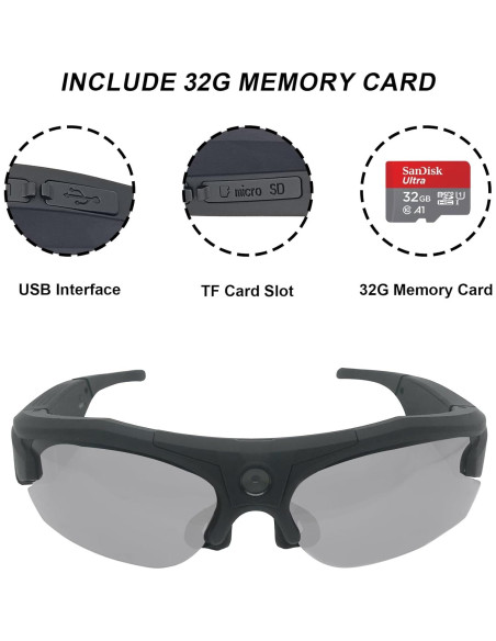 Gafas de Cámara WiFi RERBO 4K HD 1080P Polarizadas UV 400 Gafas de Cámara WiFi RERBO 4K HD 1080P Polarizadas UV 400