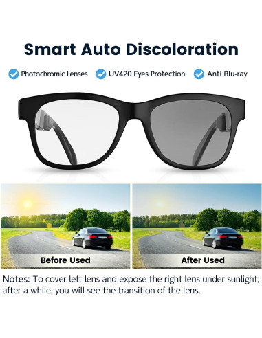 Gafas de Conducción Ósea Bluetooth QZTELECTRONIC con Lentes Foto-cromáticas