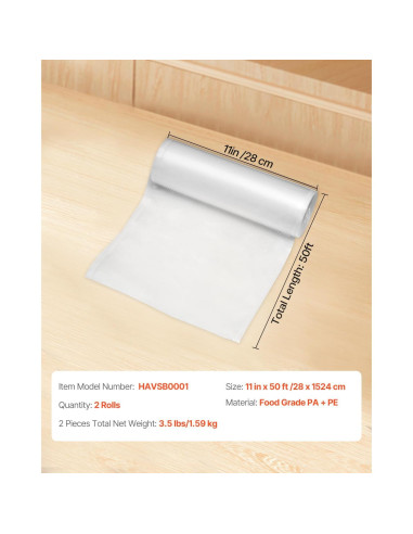 Bolsas de Sellado al Vacío VEVOR 2 Rollos 27.94 cm x 15.24 m