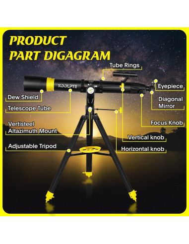 Telescopio 90mm Koolpte 900mm Aumento 45-450x Adaptador Móvil