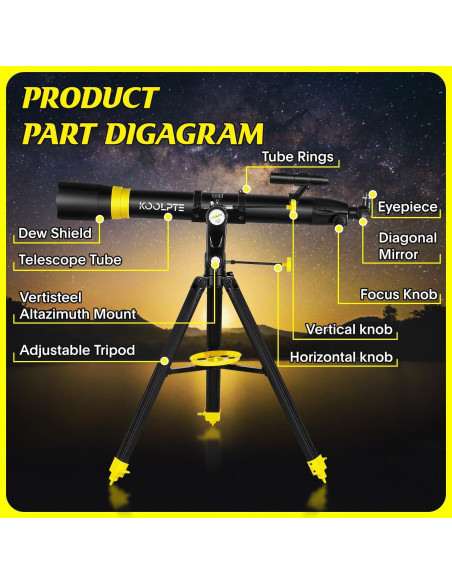 Telescopio 90mm Koolpte 900mm Aumento 45-450x Adaptador Móvil Telescopio 90mm Koolpte 900mm Aumento 45-450x Adaptador Móvil