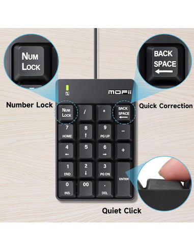 Teclado Numérico MOFII USB Silencioso 19 Teclas Negro