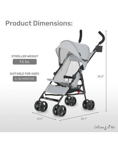 Carrito de bebé Dream On Me Rover Gris 2 en 1 Plegable