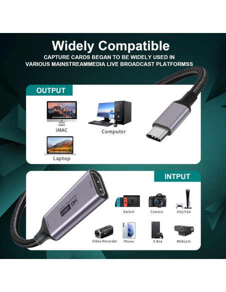 Tarjeta de Captura HDMI a USB-C Fulfalic 1080P 60fps Plata Tarjeta de Captura HDMI a USB-C Fulfalic 1080P 60fps Plata