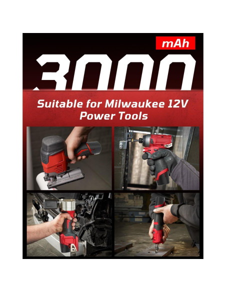 Paquete de 2 Baterías Li-ion 12V 3000mAh Rocivic para Milwaukee Paquete de 2 Baterías Li-ion 12V 3000mAh Rocivic para Milwaukee