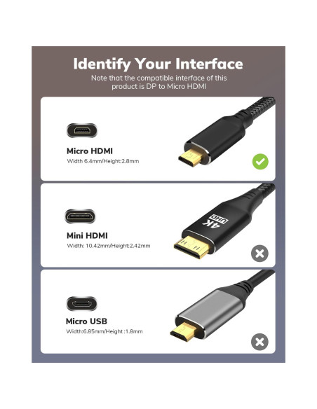 Cable DisplayPort a Micro HDMI KELink 1.83m 4K@30Hz Unidireccional Cable DisplayPort a Micro HDMI KELink 1.83m 4K@30Hz Unidireccional