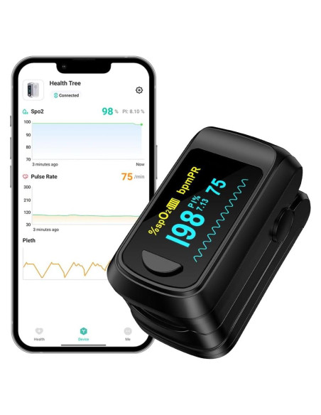 Oxímetro de Pulso Bluetooth HealthTree con APP, Monitor de Frecuencia Cardíaca Oxímetro de Pulso Bluetooth HealthTree con APP, Monitor de Frecuencia Cardíaca