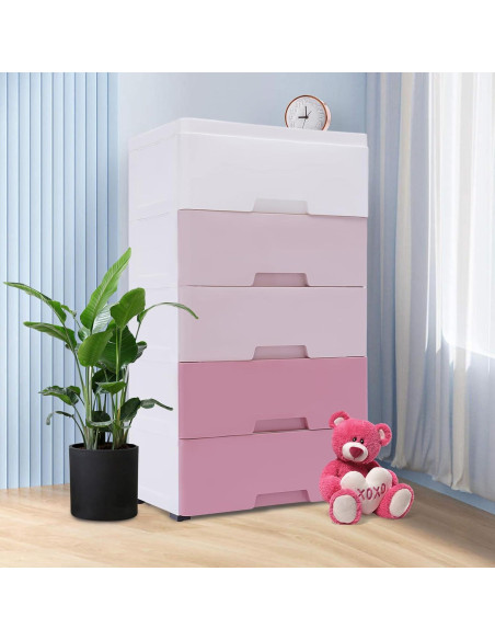 Cajonera de Plástico Rurazong 5 Cajones Rosa Gradiente 80 cm Cajonera de Plástico Rurazong 5 Cajones Rosa Gradiente 80 cm