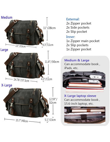 Bolsa Mensajero Lona Taoqiao Grande Negra para Laptop