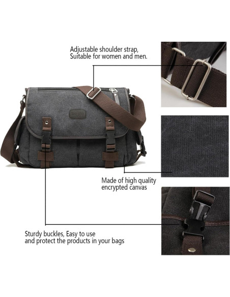 Bolsa Mensajero Lona Taoqiao Grande Negra para Laptop Bolsa Mensajero Lona Taoqiao Grande Negra para Laptop